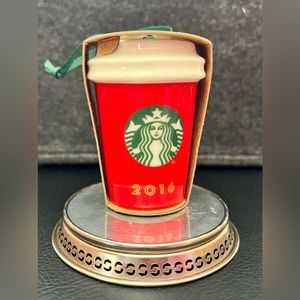 Starbucks Ceramic Red Holiday Cup Ornament 2016 collection